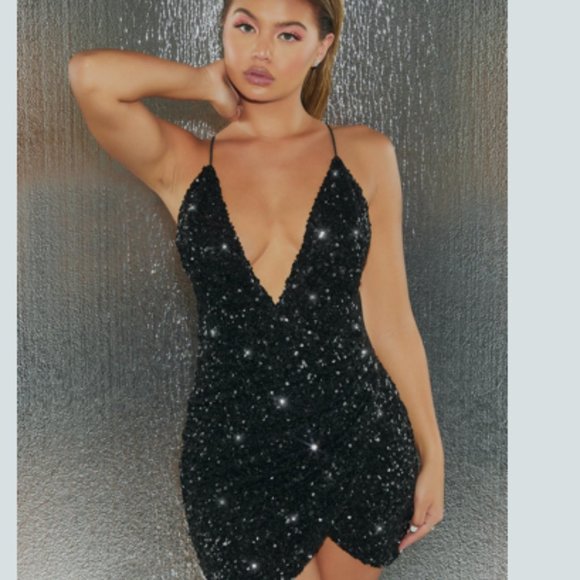 Oh Polly | Dresses | Night Fever Embellished Wrap Mini Dress In Black |  Poshmark